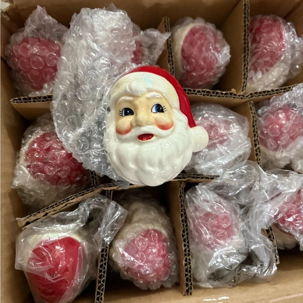 Crate and Barrel Ceramic Chubby Santa Head Ornaments